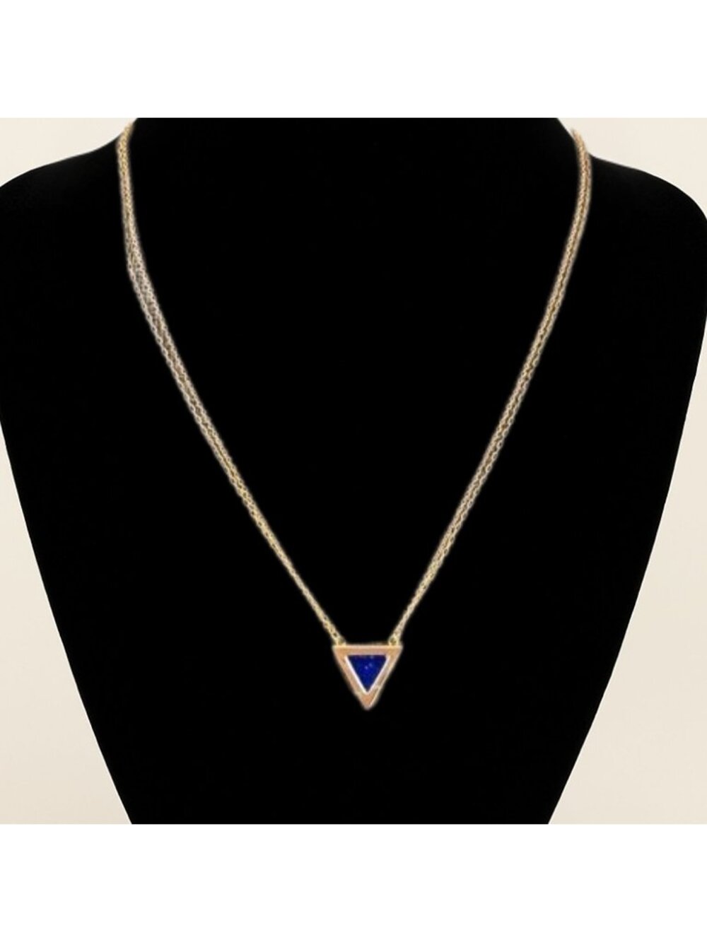 Michelle Campbell Lapis Triangle Pendant Necklace 16in Gold Double Chain